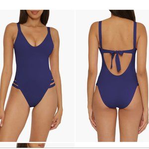 Becca Swim Womens High Leg One-Piece Swimsuit Blue Size Medium NWT